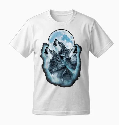 Wolf Wild Animals Full Moon Three Howling Wolves T-Shirt, Black, S Unisex T-Shirt - White