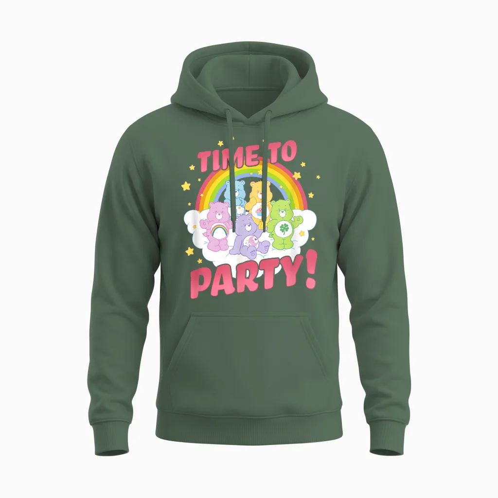 Care Bears Birthday Let's Party Vintage Rainbow Holiday Logo T-Shirt, Grey, S Unisex Hoodie in Military Green