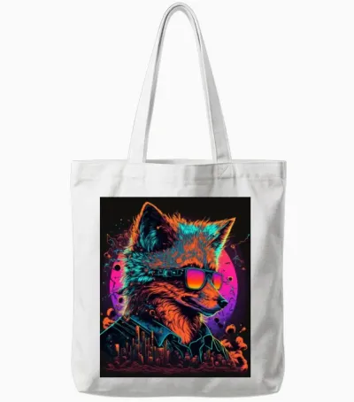 Retro Futuristic Synthwave Fox Tote Bags - White