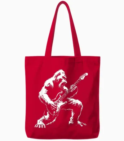 Bigfoot Playing Guitar Rock Music Band Sasquatch Tote Bags - Red