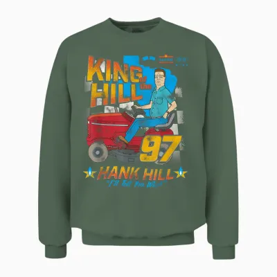 King of the Hill Hank Hill Mower Racing '97 Cartoon Unisex Sweatshirt - Military Green