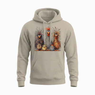 Eagerlys Colorful Funny Chicken Art, Crazy Chicken Family Unisex Hoodie - Sand