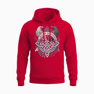 Odins Eyes Viking Raven Huginn & Muninn Ravens German T-Shirt, Black, S Unisex Hoodie - Red