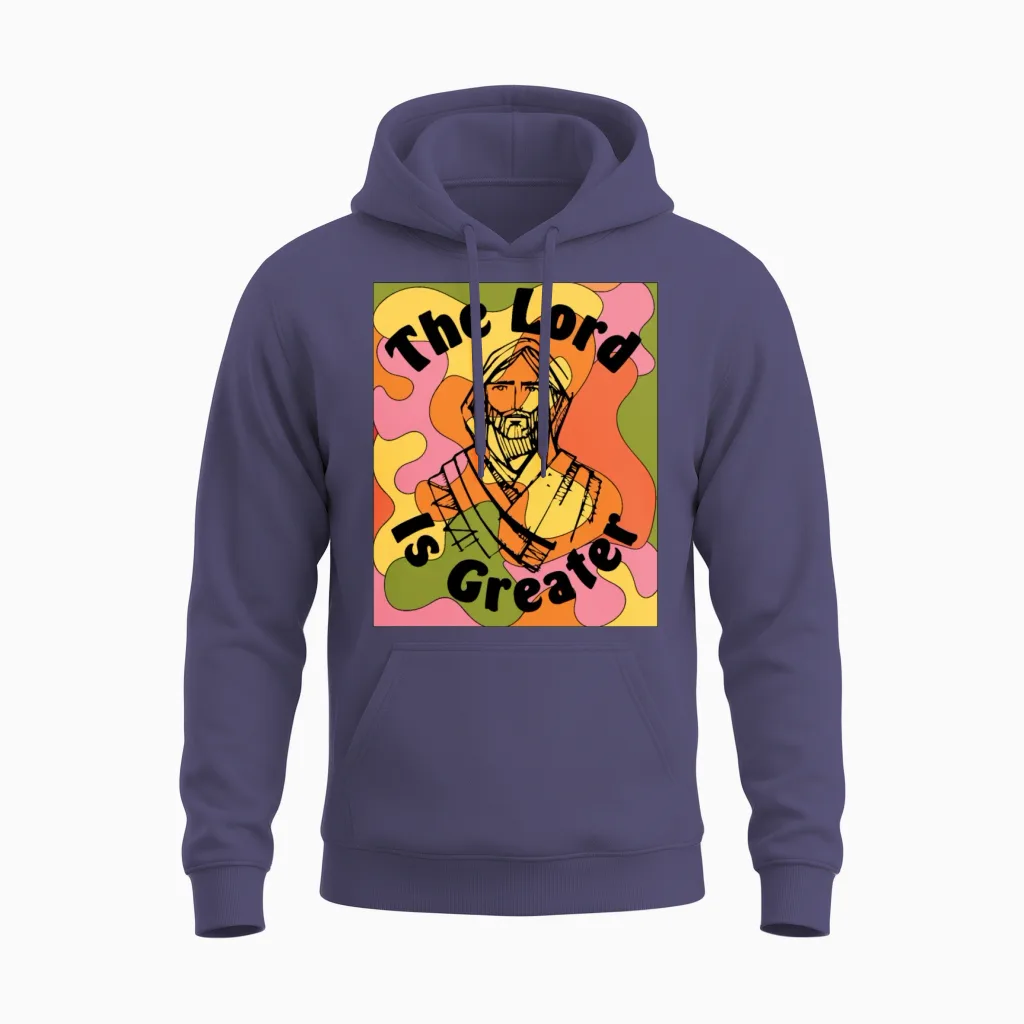 Retro Lord Is Greater Boho Positive Retro Christia Unisex Hoodie - Heather Sport Dark Navy