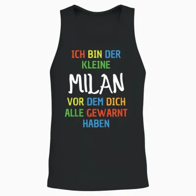 Children's Name Milan T-Shirt with German Text "ich Bin Der Kleine Milan, Black Unisex Tank Top - Black
