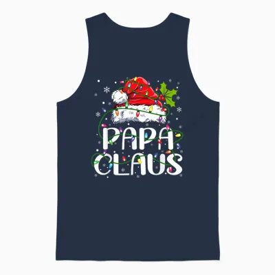 Papa Claus Christmas Lights Pajama Family Matching Unisex Tank Top - Navy