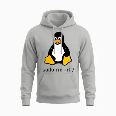 Tux Linux Penguin - Sudo Rm -Rf / Computer Science T-Shirt, Gray Unisex Hoodie - Ash