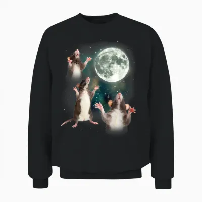 Three Rat Moon | 3 Rats with Dead Moon Oddly Specific Cursed Unisex Sweatshirt - Black
