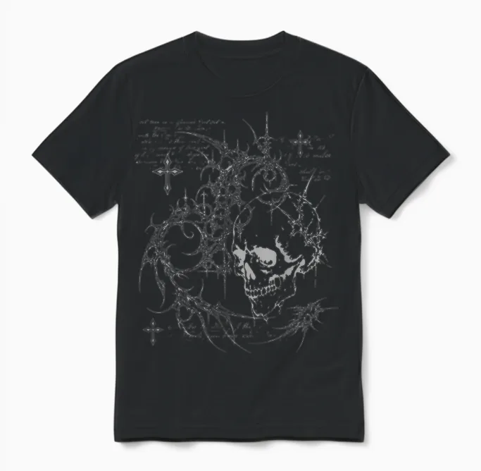 Y2k Grunge Goth Alt Skull Sigilism Vintage Graphic Unisex T-Shirt in Black