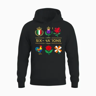 6 Nations Rugby Tournament Six Nation's Rugbyman Supporter Fun Unisex Hoodie - Black