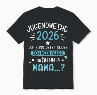 Jugendweihe 2026 Lustiger Spruch Weiß Alles Mama Für Jungs Unisex T-Shirt - Black
