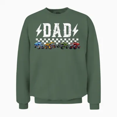 Dad Retro Monster Truck Family Crew Birthday Matching Unisex Sweatshirt - Military Green