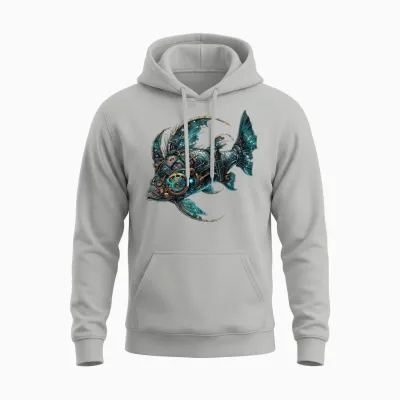 Vintage Steampunk Fisch Damen Herren Illustration Unisex Hoodie - Ash