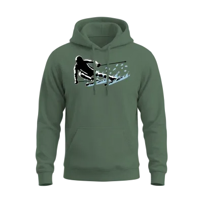 Skiing, Skier and Snow Unisex Hoodie - Military Green