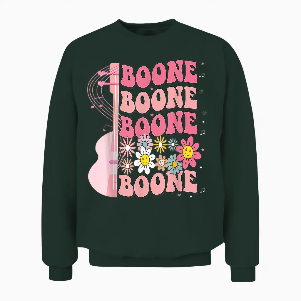 Girl Retro Boone Groovy Flower First Name Personalized 80's Unisex Sweatshirt in Forest