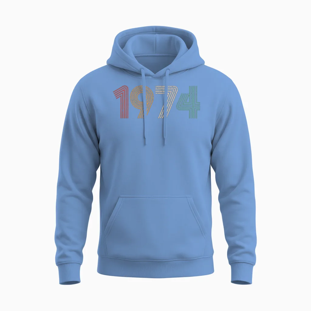 Vintage 1974, Birthday Tshirts Unisex Hoodie in Carolina Blue