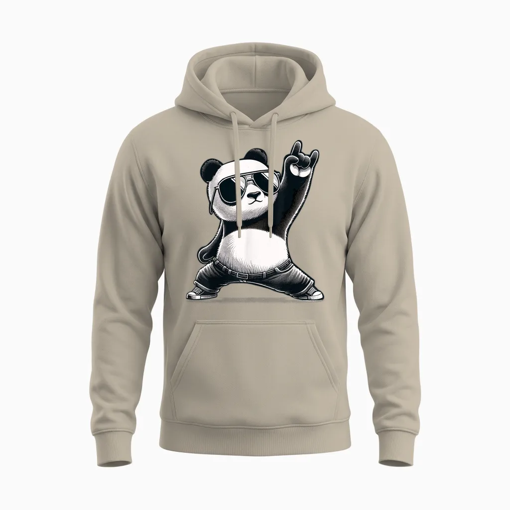 Panda Retro Rock Music Gifts Men Kids Women Panda Funny Unisex Hoodie in Sand