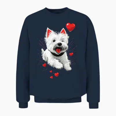 Westie Love Heart on West Highland White Terrier Lover T-Shirt, Black Unisex Sweatshirt - Navy