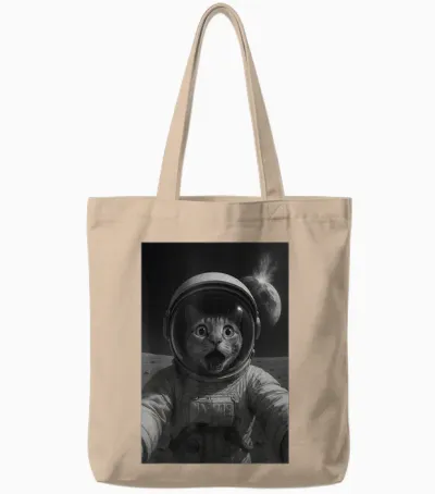 Katze Astronaut Auf Dem Mond Lustige Weltraum Katze Tote Bags - Natural