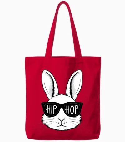 Cool White Rabbit with Sunglasses Tote Bags - Red
