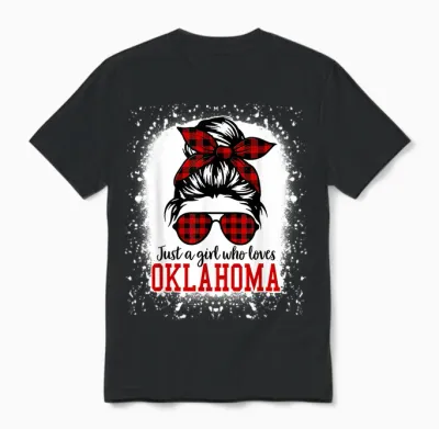 Oklahoma Women Girls Messy Bun Hair, I Love Oklahoma Unisex T-Shirt - Black