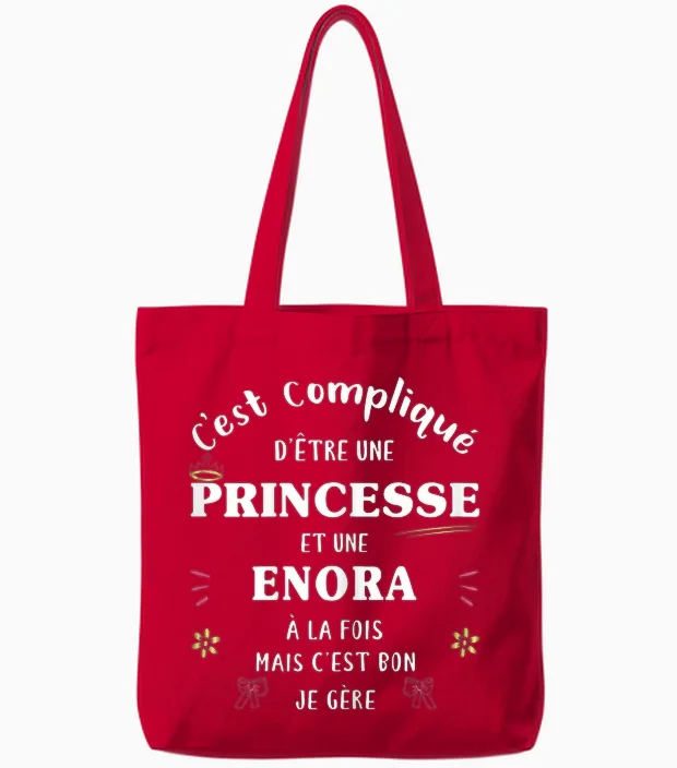 Women's Princess Humour Gift Personalized Name Enora Tote Bags in Red