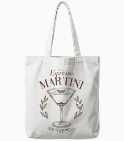 Espresso Martini Cocktail Sip Happens Happy Hour Brunch Date T-Shirt, White Tote Bags - White