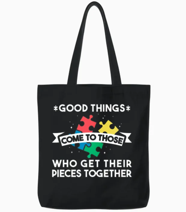 Puzzle Lover Funny Jigsaw Puzzle Good Things Tote Bags in Black