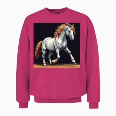 A Pixel Art of a Horse Unisex Sweatshirt - Heliconia