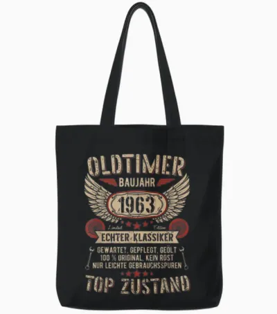 Oldtimer Baujahr 1963 Geboren Vintage Birthday Retro T-Shirt, Black Tote Bags - Black
