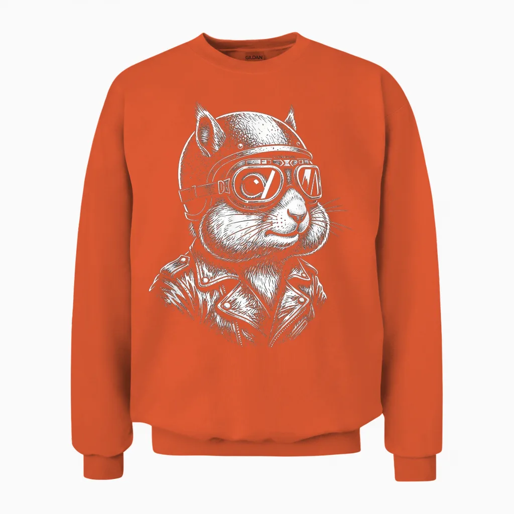 Animal Retro Biker écureuil Moto Rider Unisex Sweatshirt in Orange