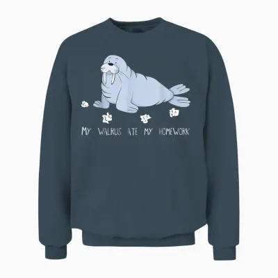 My Walrus Ate My Homework Niedlicher Witziger Walrus Unisex Sweatshirt - Dark Heather