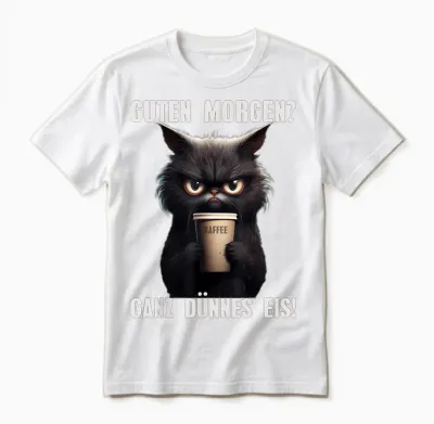 Guten Morgen Very Thin Ice Black Cat Morning Grump Unisex T-Shirt - White
