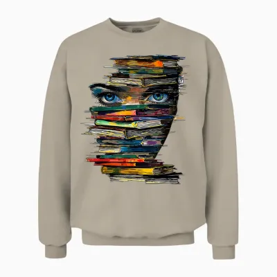 Book Women Graphic Art Colourful Eyes T-Shirt, White Unisex Sweatshirt - Sand