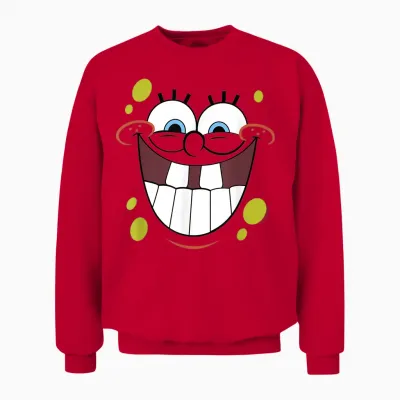 Spongebob Squarepants Kinder Unisex-Erwachsene Und Kinder T-Shirt Cartoon-Novelty, Spongebob Smile Face Gelb Small Kurzarm Klassisch Sommer 1 Count 0 Taschen Dehnbar Cartoon-Muster, Leuchtendes Gelb Unisex Sweatshirt - Red