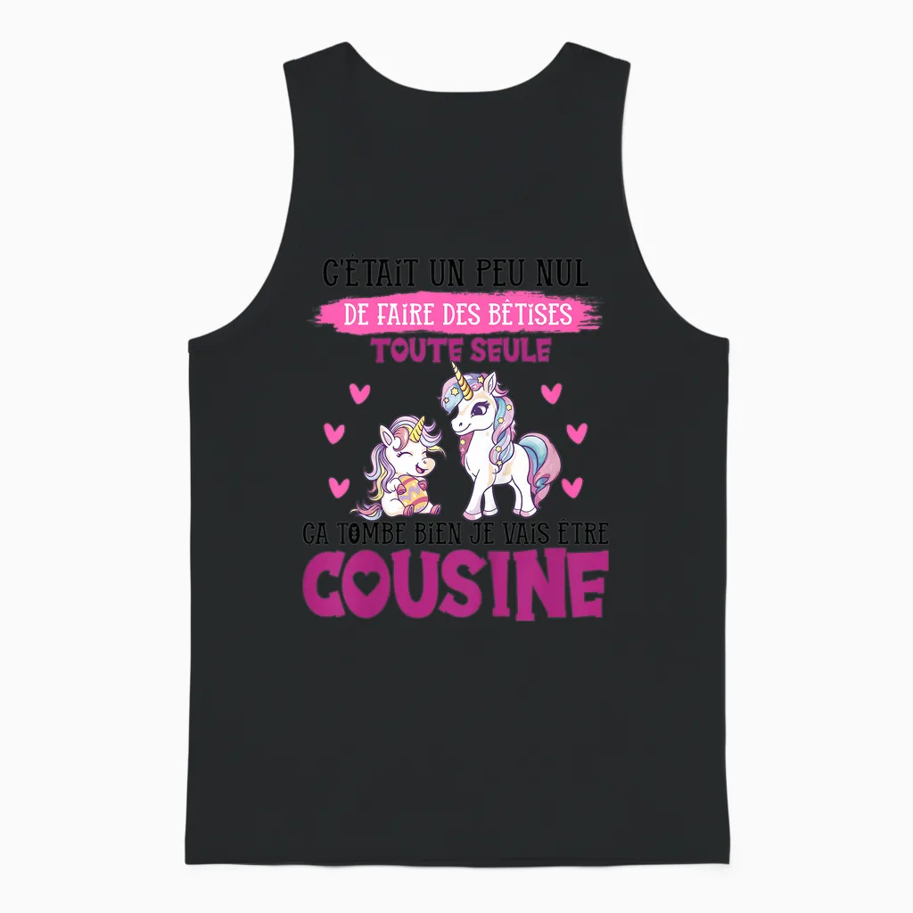 Child I Will Be Cousine Unicorn Announcement Future Cousine 2025 T-Shirt, White, 2 Unisex Tank Top in Black