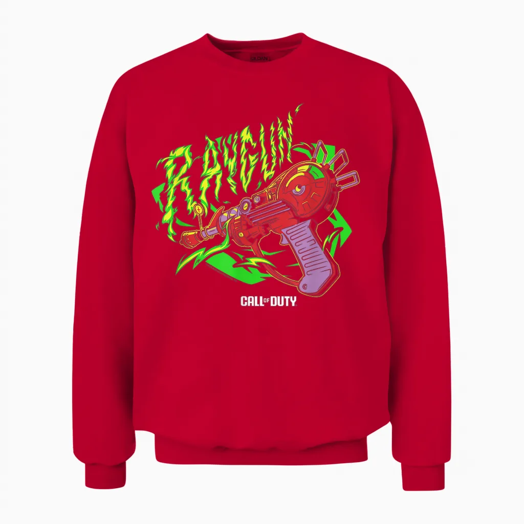 Call of Duty Raygun Zombie Green Neon Big Chest Retro Logo T-Shirt, Black, S Unisex Sweatshirt in Red