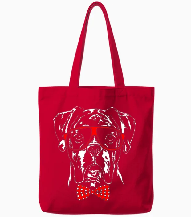 Funny German Boxer Dog Smart Dog Clever Dog Tote Bags in Red