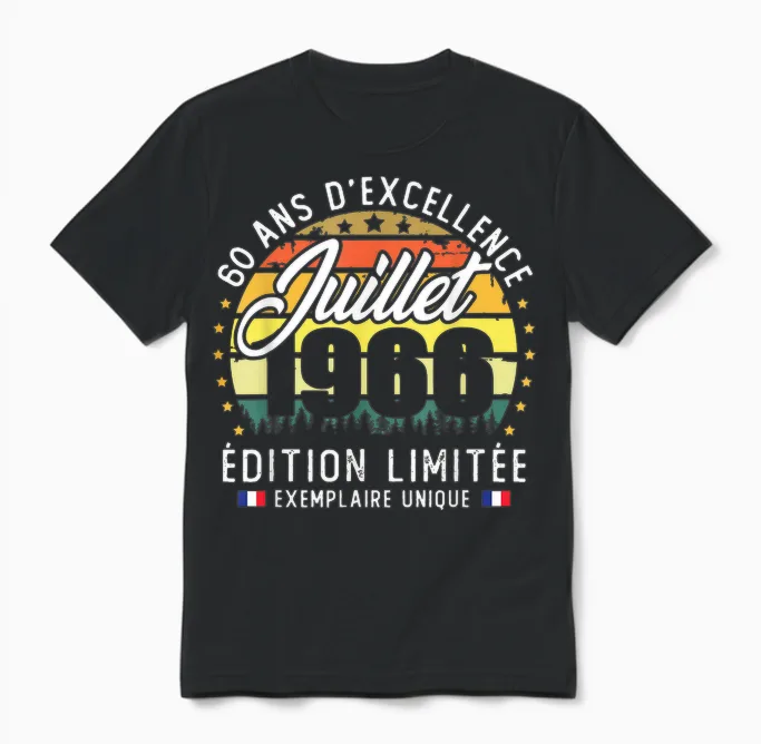 Vintage Juillet 1966 Cadeau D'anniversaire 60 Ans Hommes Unisex T-Shirt in Black