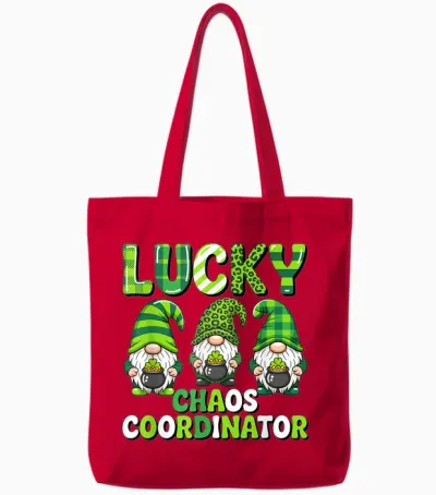 St Patrick's Day - Lucky Shamrock Leopard Gnomes Irish Women Tote Bags - Red