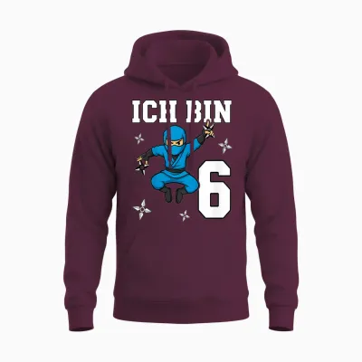 Ich Bin 6 Ninja Geburtstag 6 Jahre Junge Karate Unisex Hoodie - Maroon