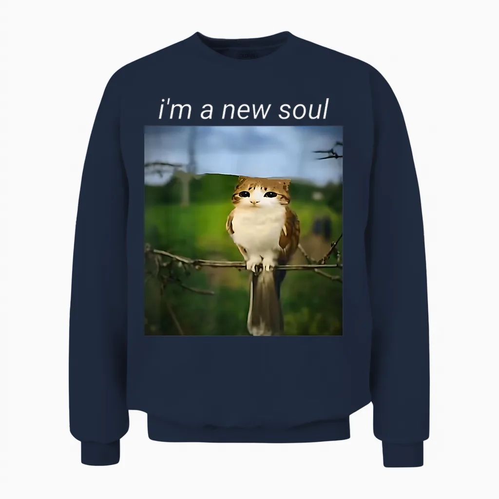 My Spirit Animal Funny Meowl Meme, Cat Owl Meme Brain Red Unisex Sweatshirt in Navy