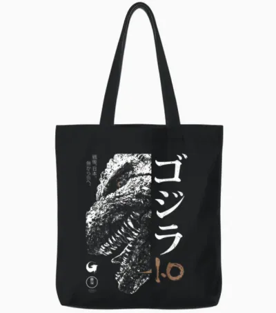 Godzilla Minus One Half Face Black & White Movie Tote Bags - Black