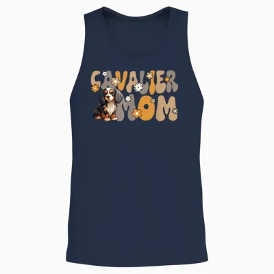 Cavalier King Charles Spaniel Groovy World's Best Cavalier T-Shirt, Black Unisex Tank Top - Navy