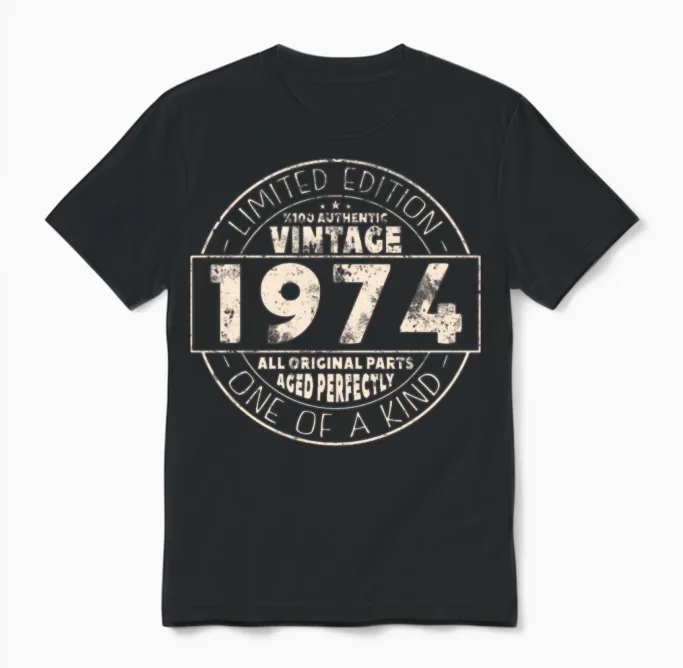 Vintage 1974 Birthday Gift Unisex T-Shirt in Black