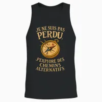 Je Ne Suis Pas Perdu - Humour Aventure Compas Vintage Unisex Tank Top in Black - 2