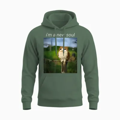 My Spirit Animal Funny Meowl Meme, Cat Owl Meme Brain Red Unisex Hoodie - Military Green