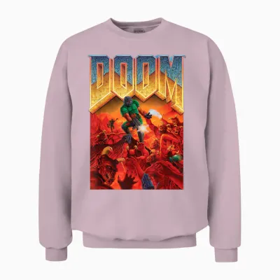 Ripple Junction X Doom 1993 Video Game Cover Art T-Shirt, Black, S Unisex Sweatshirt - Light Pink