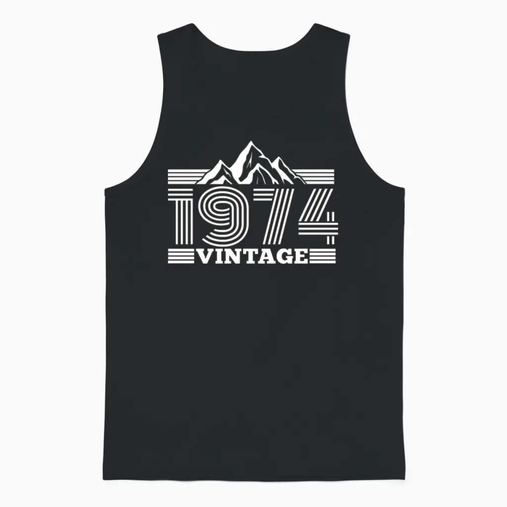 Vintage 1974 Birthday Mountains Hiking Climbing Unisex Tank Top in Black