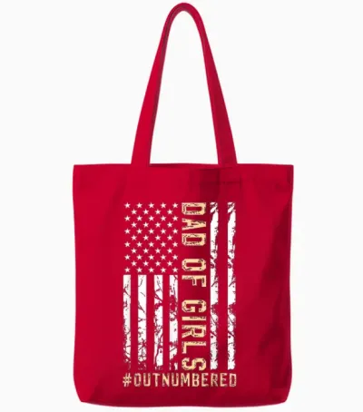 Girl Father's Day Daddy & Dad of Girls Outnumbered Tote Bags - Red